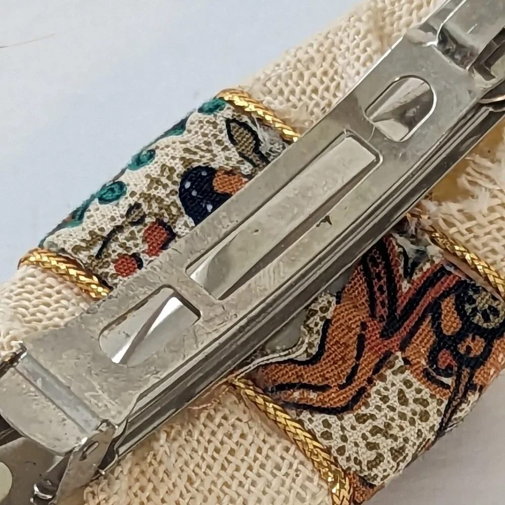 Vintage Egyptian Barrette Hieroglyphs 80’s Hair Fabric White‎ & Gold